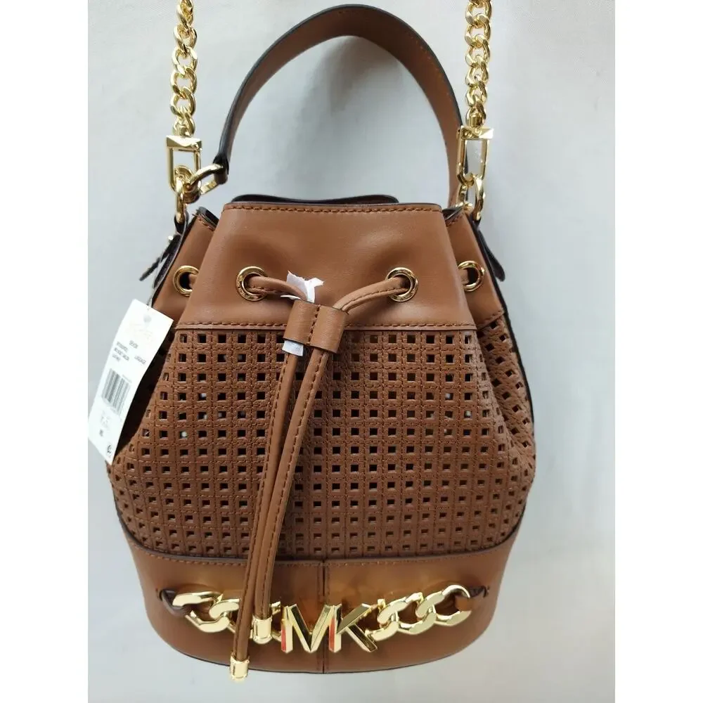 Michael Kors Devon Brown Leather Drawstring Bucket Shoulder Bag - NWT $498